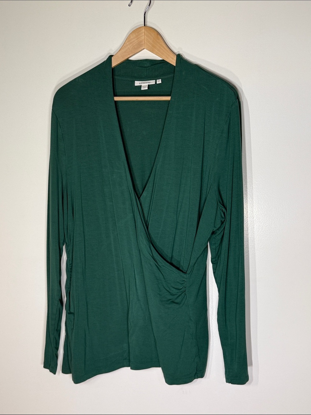 Chico's Forest Green Wrap-Front Long Sleeve Blouse XL or 3